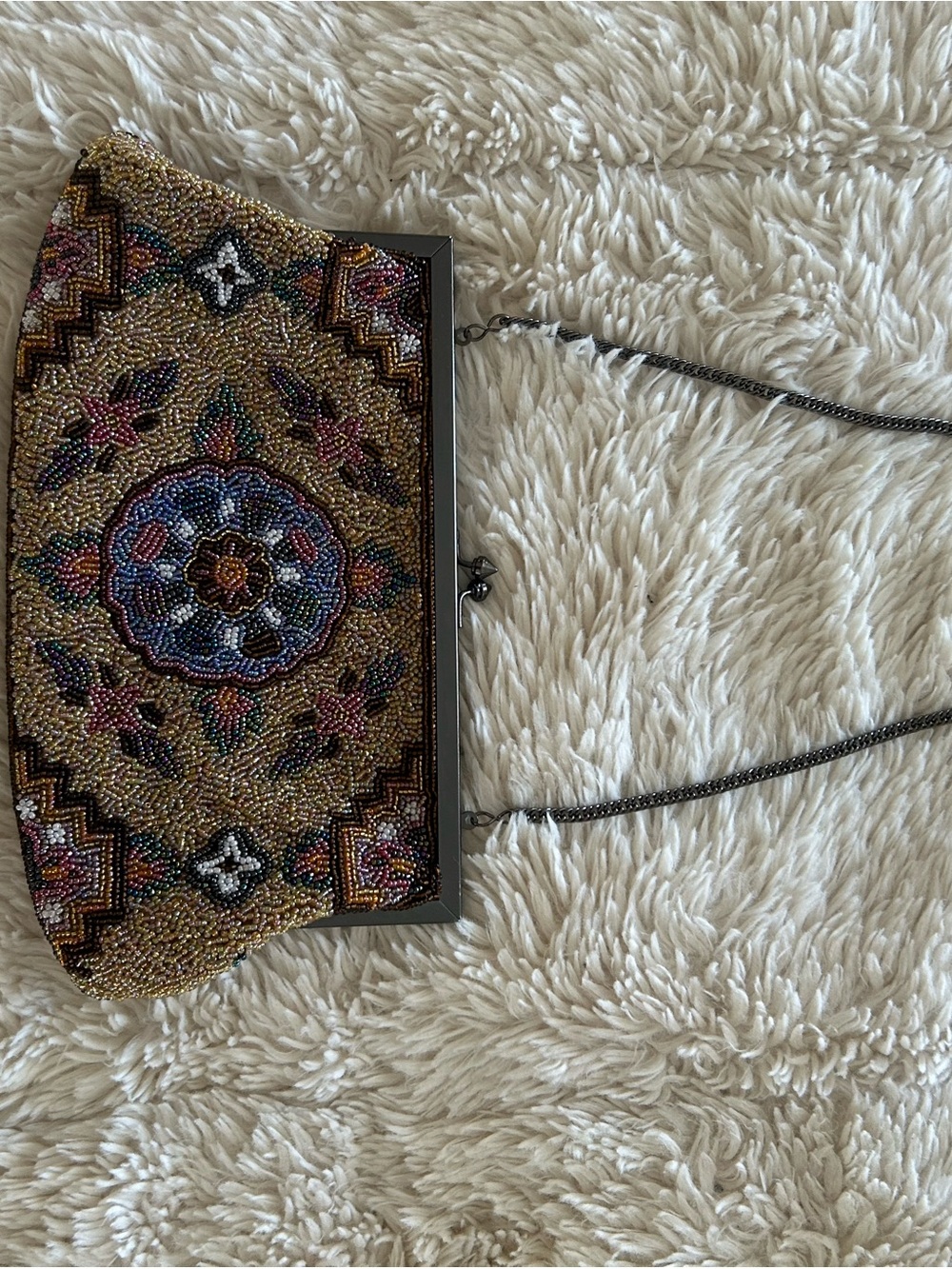 Beaded Floral Medallion Evening Clutch - Gold Multicolor